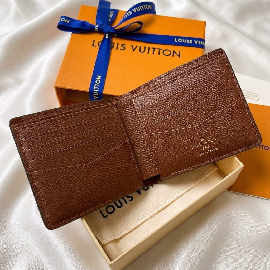 Men’s Monogram Print Leather Bifold Wallet – Luxury Designer Card Holder