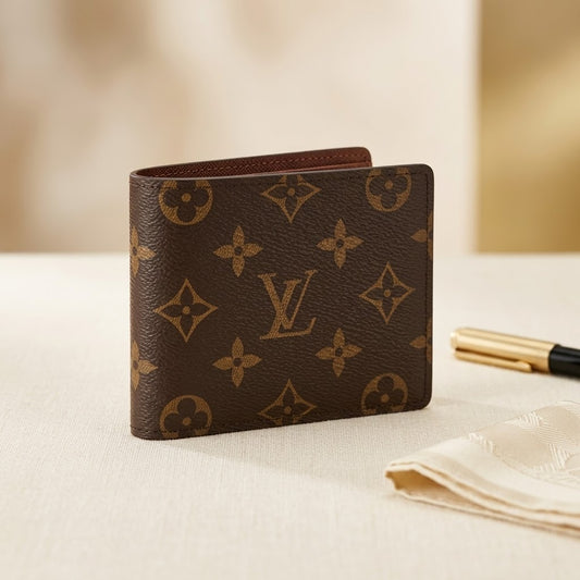 Men’s Monogram Print Leather Bifold Wallet – Luxury Designer Card Holder