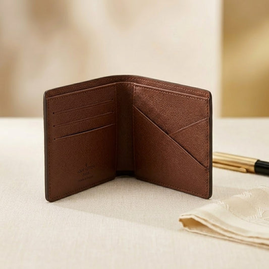 Men’s Monogram Print Leather Bifold Wallet – Luxury Designer Card Holder