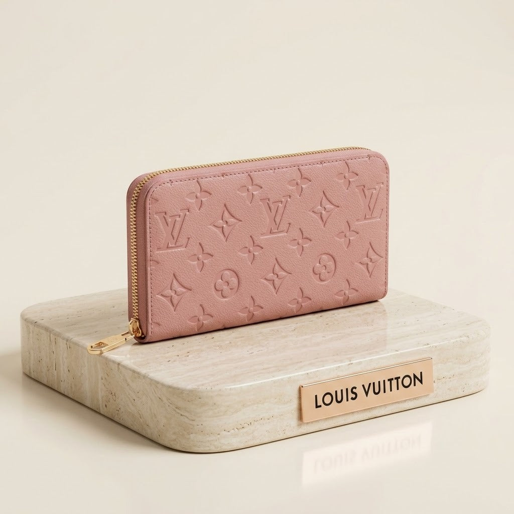 Women’s Embossed Monogram Zip-Around Wallet – Designer Long Leather Clutch