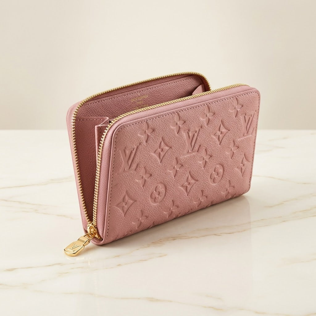 Women’s Embossed Monogram Zip-Around Wallet – Designer Long Leather Clutch