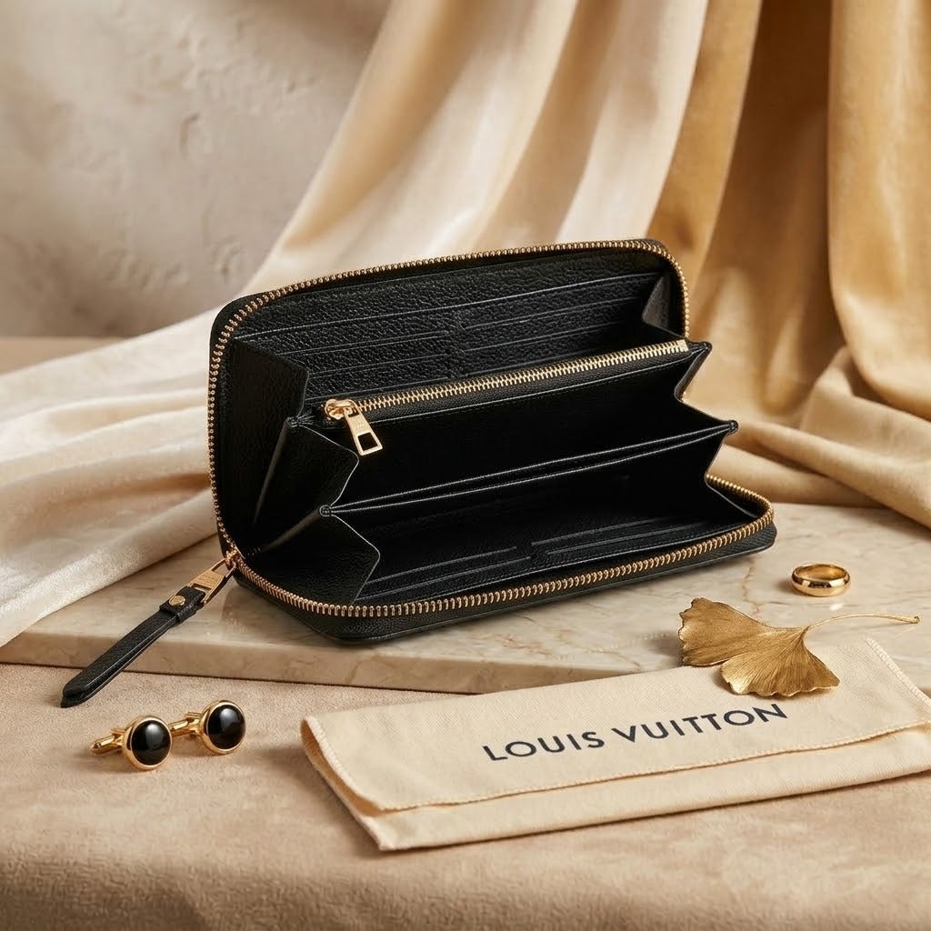 Women’s Embossed Monogram Zip-Around Wallet – Designer Long Leather Clutch