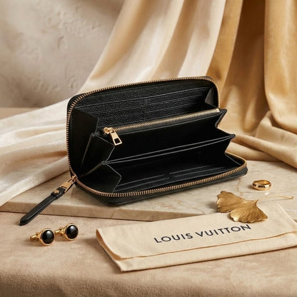 Women’s Embossed Monogram Zip-Around Wallet – Designer Long Leather Clutch