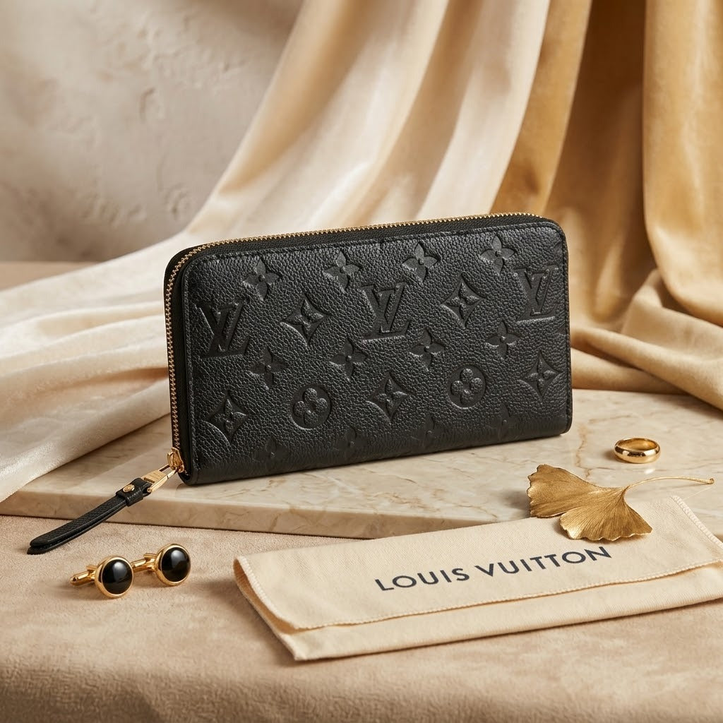Women’s Embossed Monogram Zip-Around Wallet – Designer Long Leather Clutch