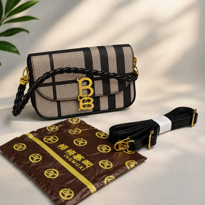 Women’s Plaid Shoulder Bag – Designer Crossbody Flap Bag with Braided Handle
