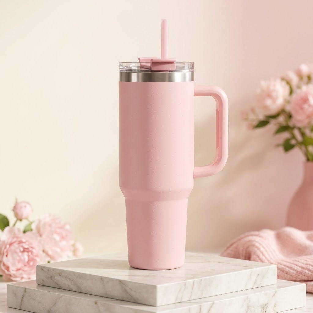 Stainless Steel Insulated Travel Tumbler with Handle and Straw Lid