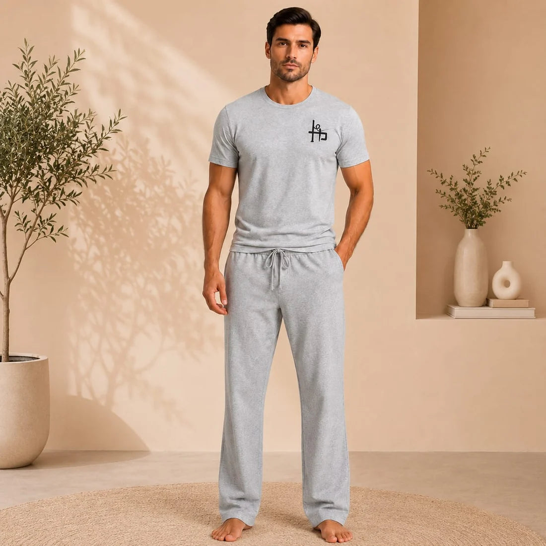 Men’s 2 Piece Lounge Set – Black T-Shirt & Trouser