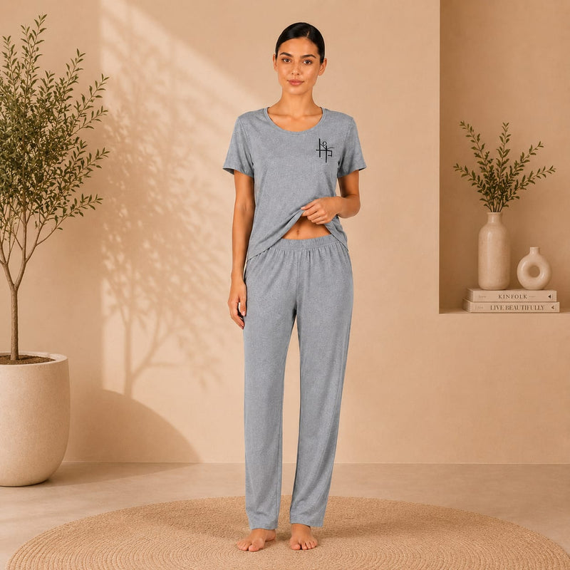 Women’s Full-Length Pajama Set – Short Sleeve T-Shirt & Long Pants
