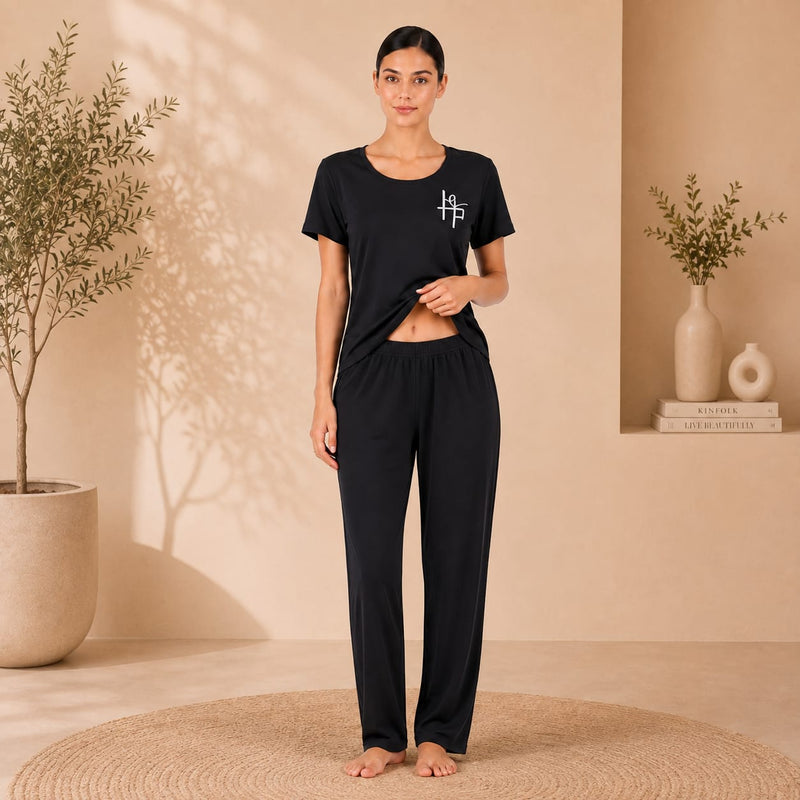 Women’s Full-Length Pajama Set – Short Sleeve T-Shirt & Long Pants