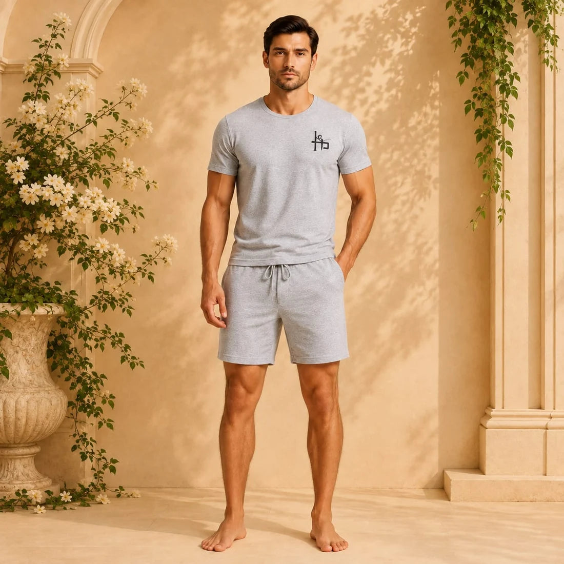 Men’s 2 Piece Shorts Set – White T-Shirt & Shorts