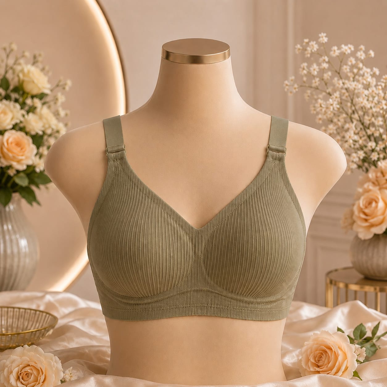 Women’s Ribbed Seamless Wireless Bra – Everyday Comfort Bralette