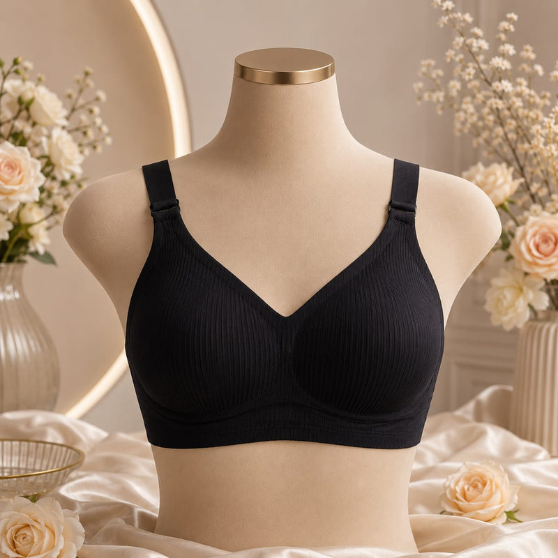 Women’s White Ribbed Seamless Wireless Bra – Everyday Comfort Bralette