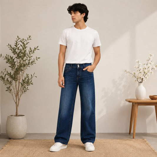 Men’s Wide-Leg Relaxed Fit Denim Jeans – Casual Straight Denim Pants