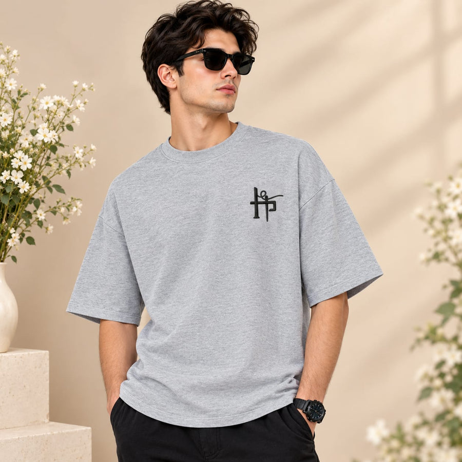 Unisex Gray Oversized Drop Shoulder T-Shirt | Casual Streetwear Tee