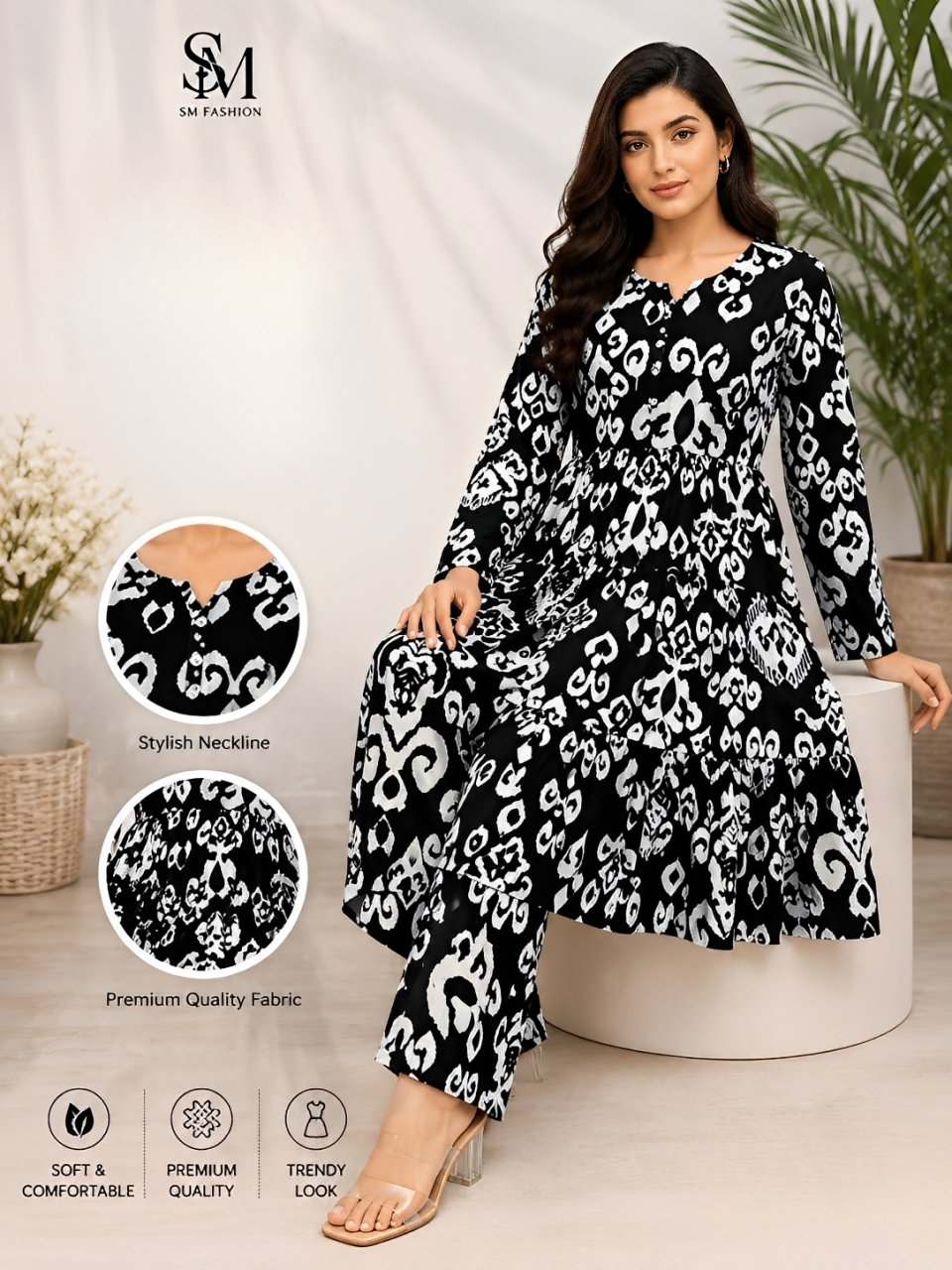 ELEGABT BLACK PRINTED SUIT
