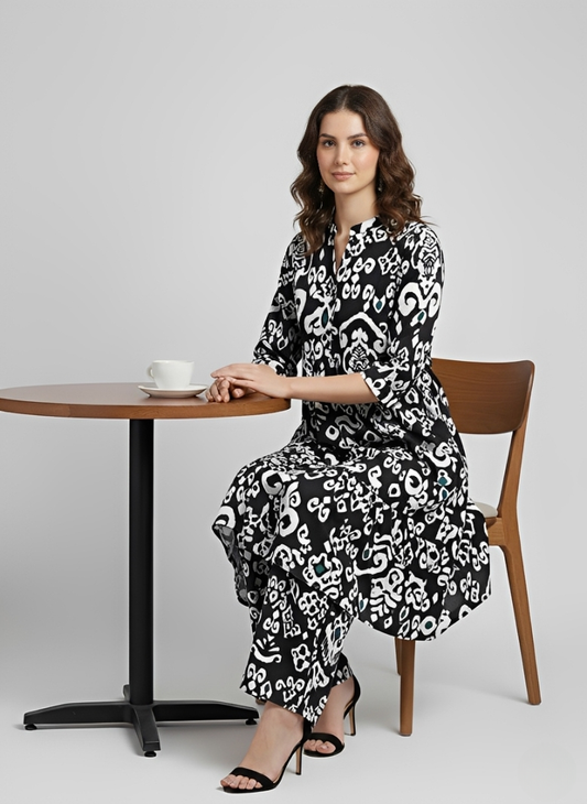 ELEGABT BLACK PRINTED SUIT