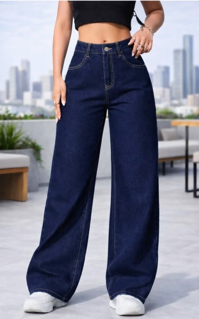 Women’s High-Waist Wide-Leg Denim Jeans - Indigo Blue