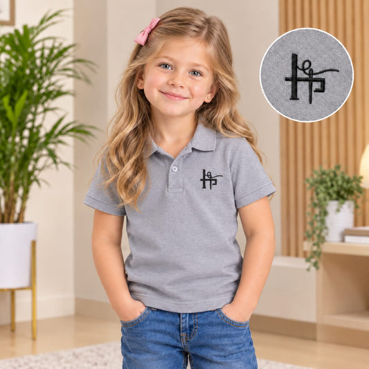 Kids Girls Classic Embroidered Polo Shirt - Grey