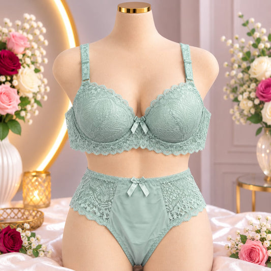 Ladies Lace Bra & Panty Set – Olive Green