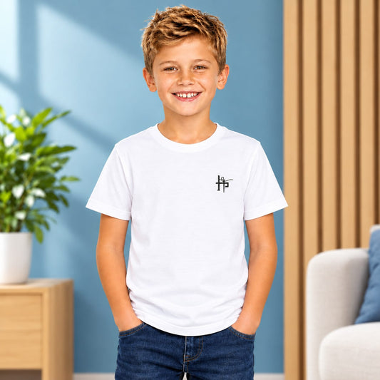 Kids Boys Signature Logo Crew Neck T-Shirt - White