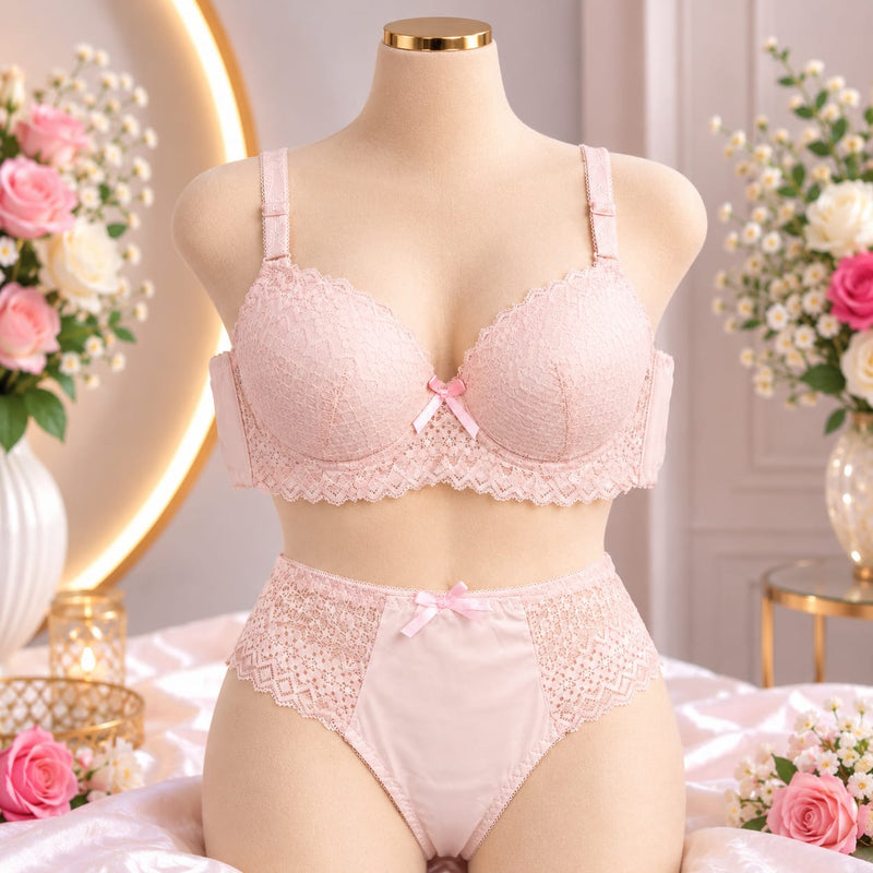 Ladies Lace Bra & Panty Set – Beige
