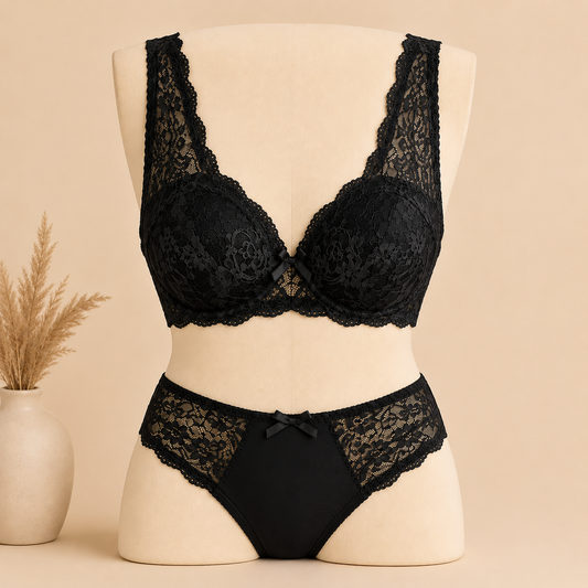 Premium Lace Bra & Panty Set | Black