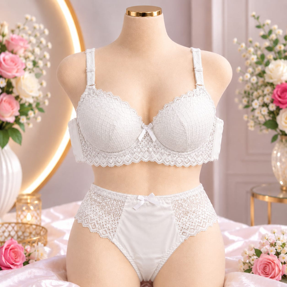 Ladies Lace Bra & Panty Set –  Off White