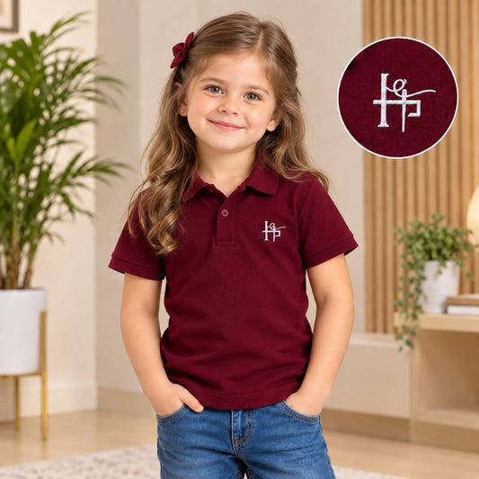 Kids Girls Classic Embroidered Polo Shirt - Maroon