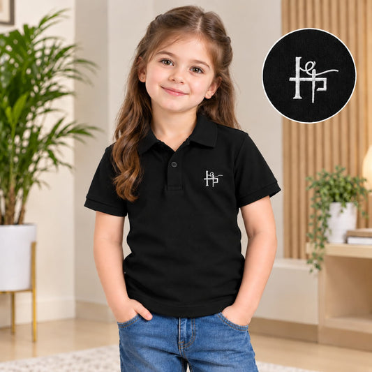 Kids Girls Classic Embroidered Polo Shirt - Black