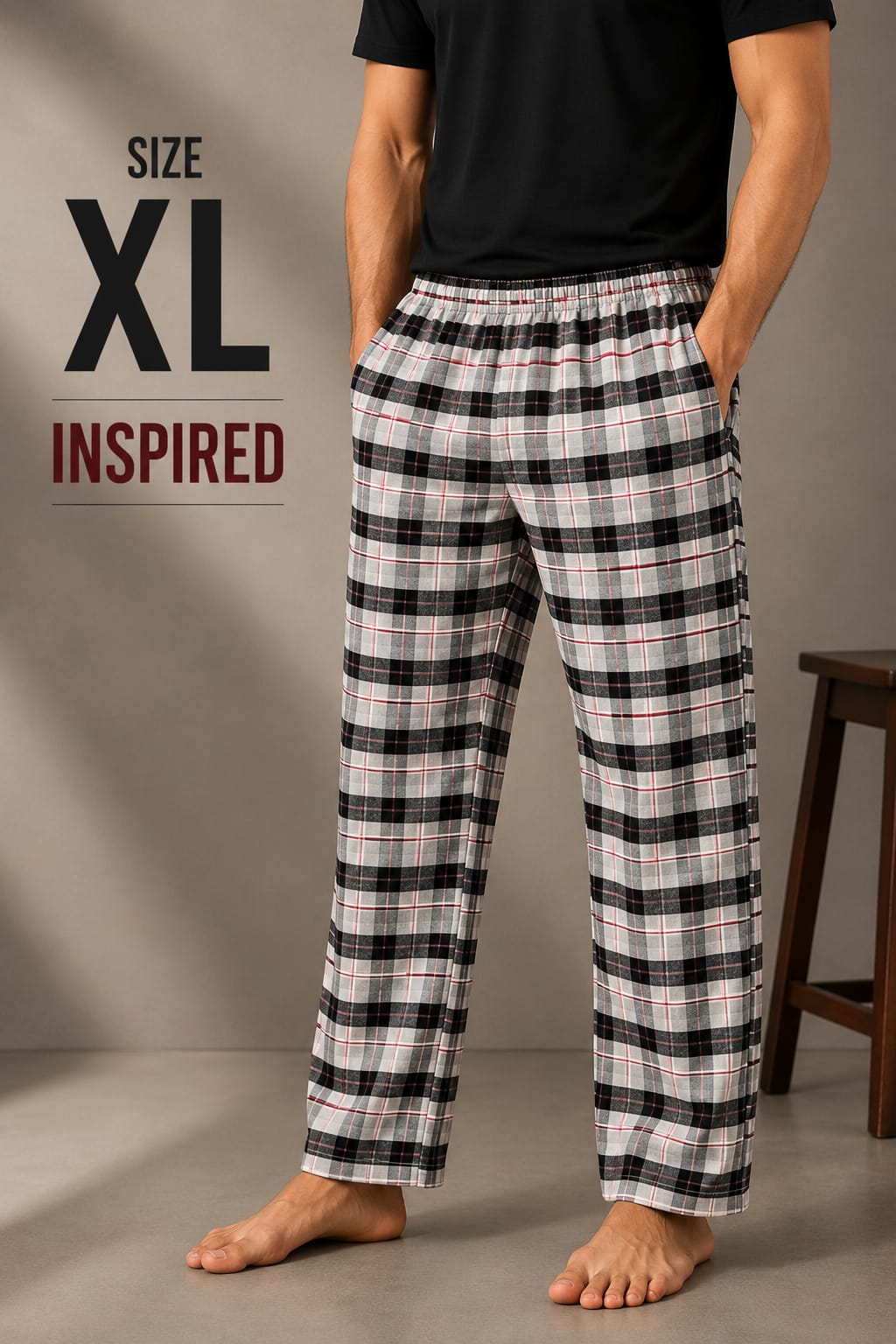 Men’s Checkered Lounge Trousers -Black Check