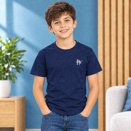 Kids Boys Signature Logo Crew Neck T-Shirt - Navy Blue