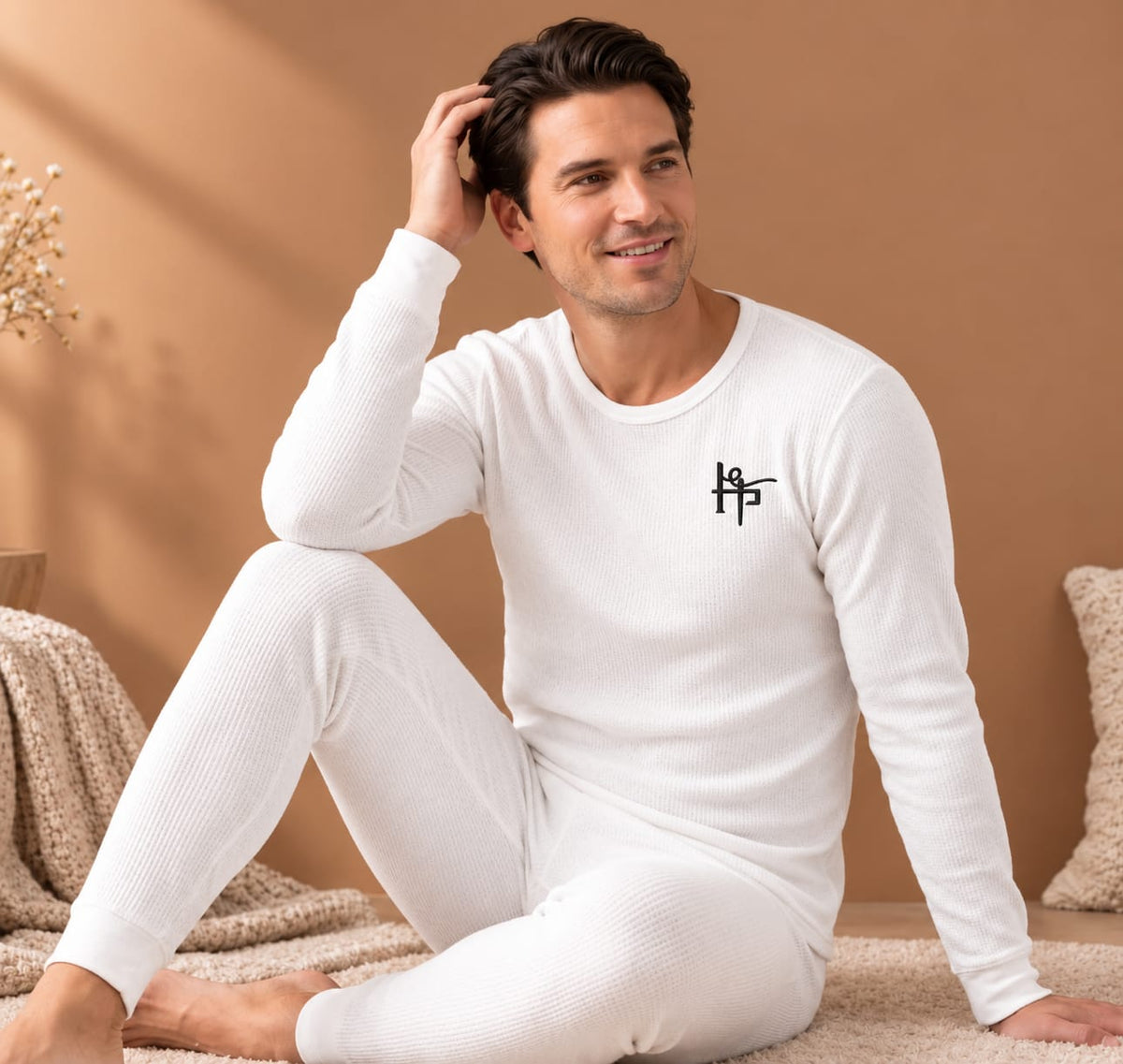 Gents White Thermal Suit 2 Piece – Winter Warm Ribbed Thermal Set