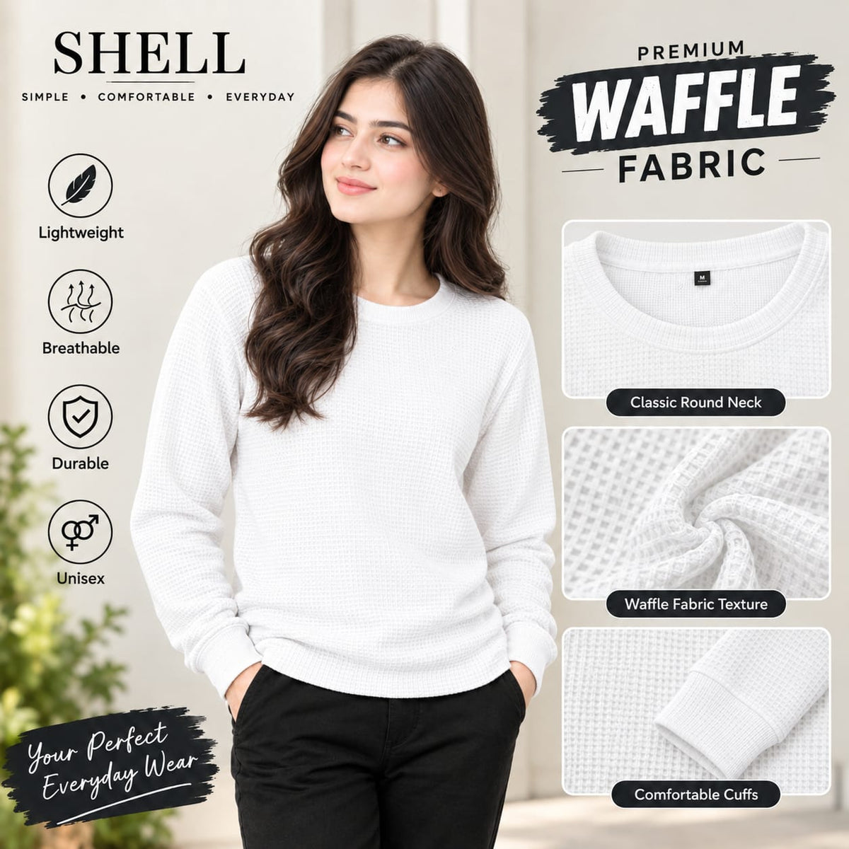 Premium Waffle Sweatshirt – Cream Color