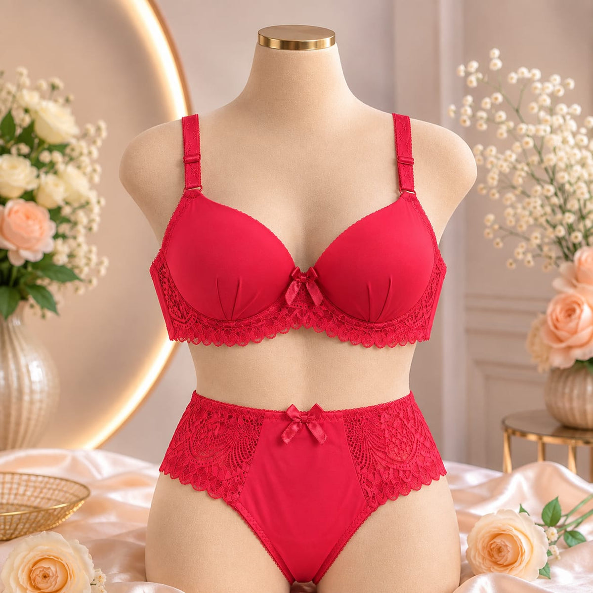 Ladies Lace Bra & Panty Set – Red