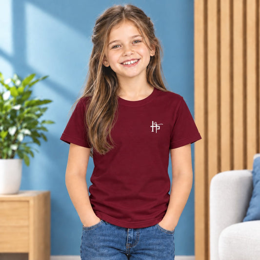 Kids Girls Signature Logo Crew Neck T-Shirt - Maroon